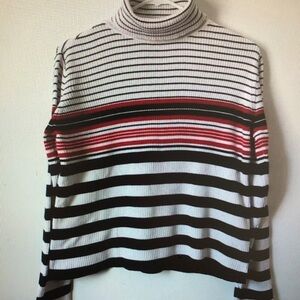 Striped Turtleneck Sweater - Black, White, Red